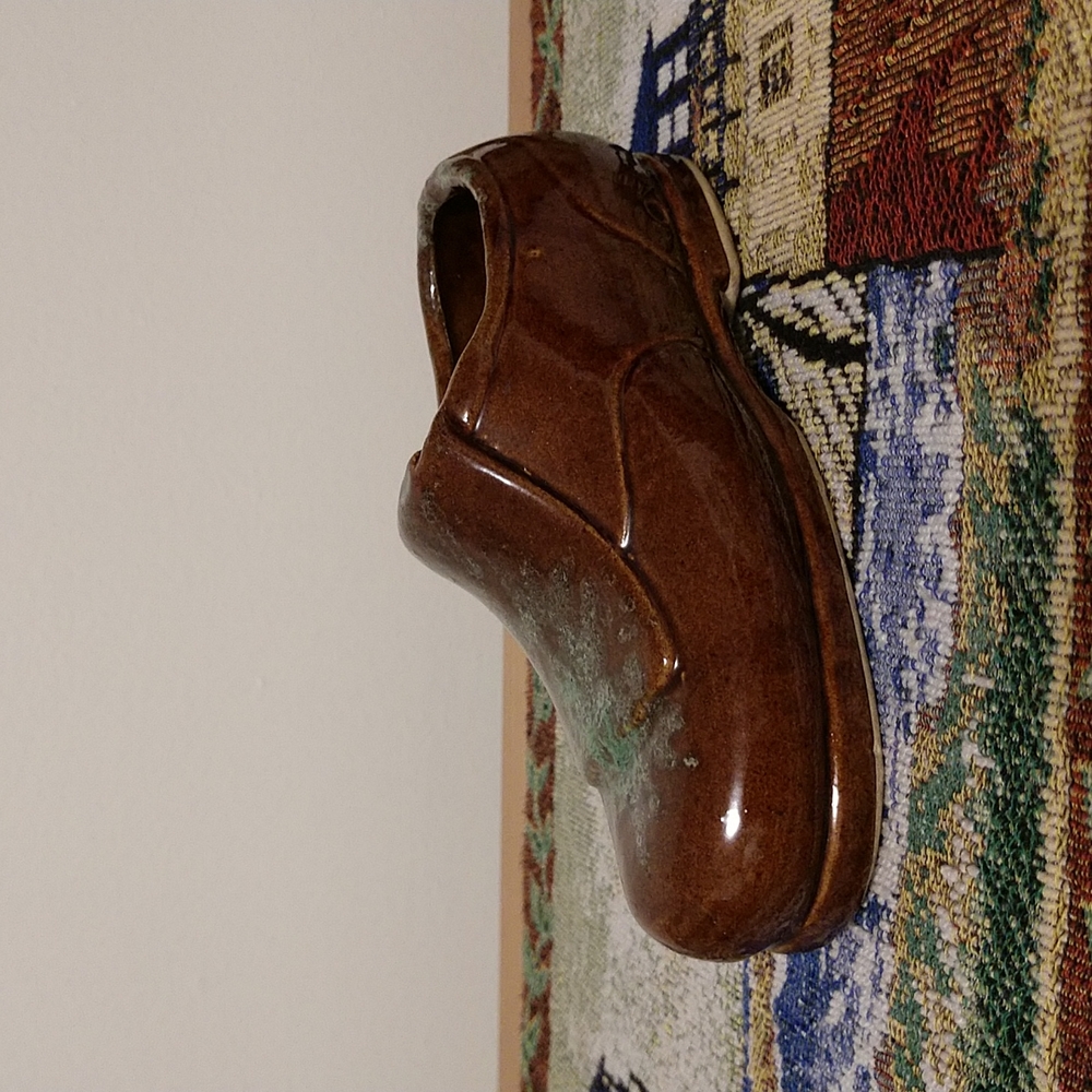 Vintage 6.5" Brown Glazed Ceramic Oxford Loafer Slipper Shoe Planter